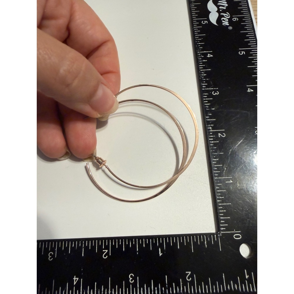 Rose Gold Tone‎ Hammered Large Thin Open Hoop Earrings Minimalist 2.25"